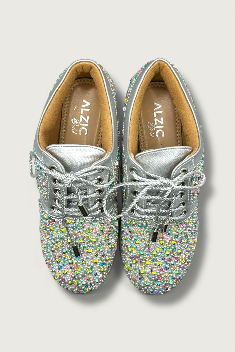 Crystal Burst Silver Bridal Platform Sneakers