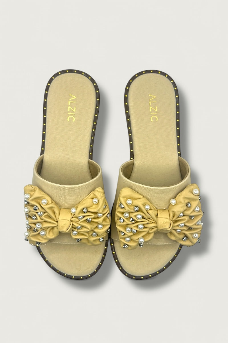 Elegant Pearl-Embellished Slide Slippers
