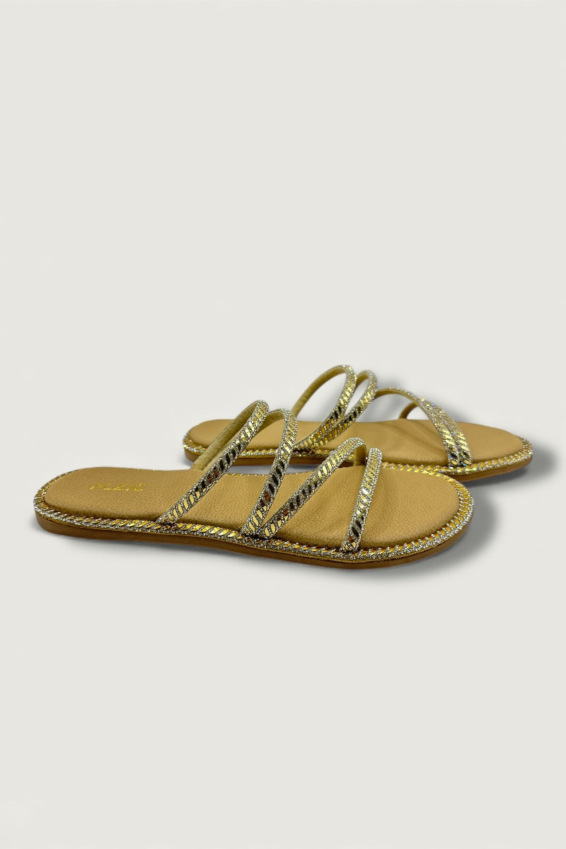 Alzic Sparkle-Strap Women’s Gold Flat