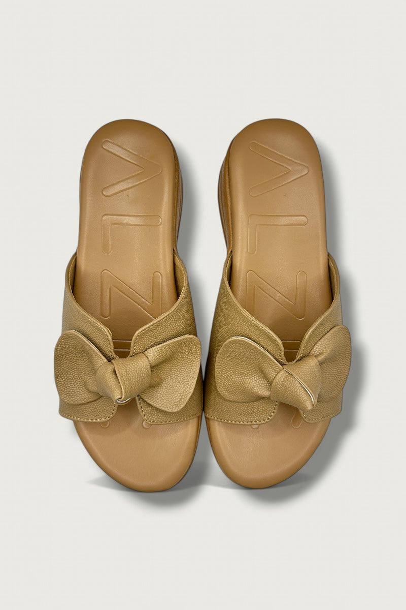 Bow Charm Brown Comfort Slides