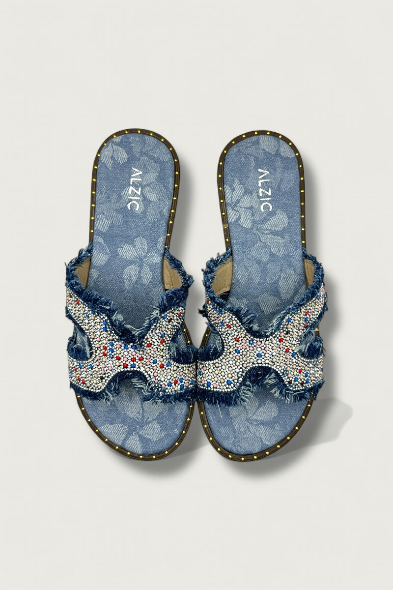 Alzic’s Womens Light Blue Denim Flats