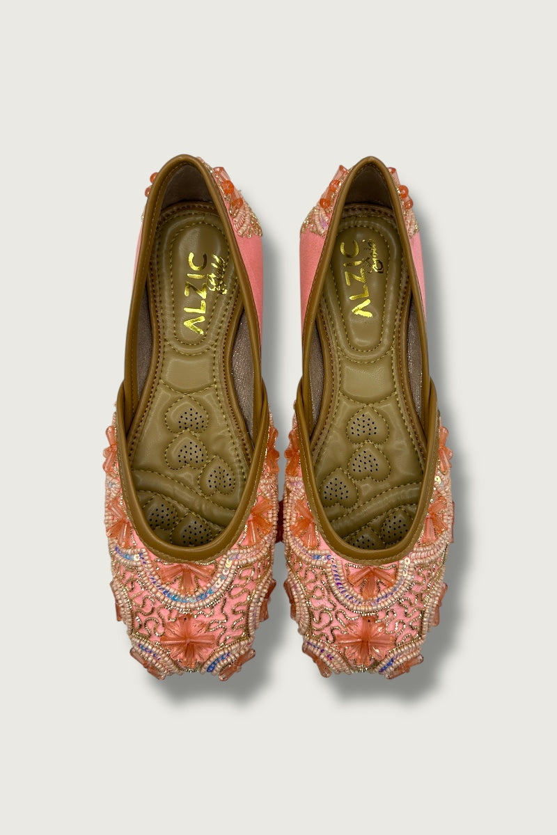 Ziva Peach Embroidered Juttis