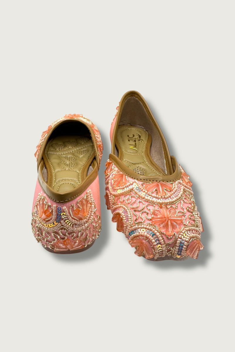 Ziva Peach Embroidered Juttis