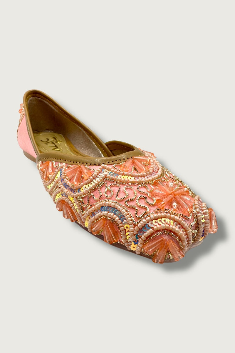 Ziva Peach Embroidered Juttis