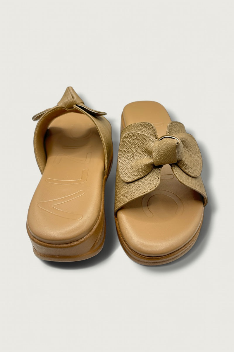 Bow Charm Brown Comfort Slides