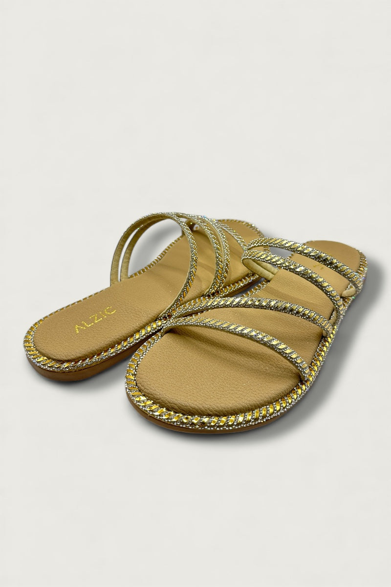 Alzic Sparkle-Strap Women’s Gold Flat