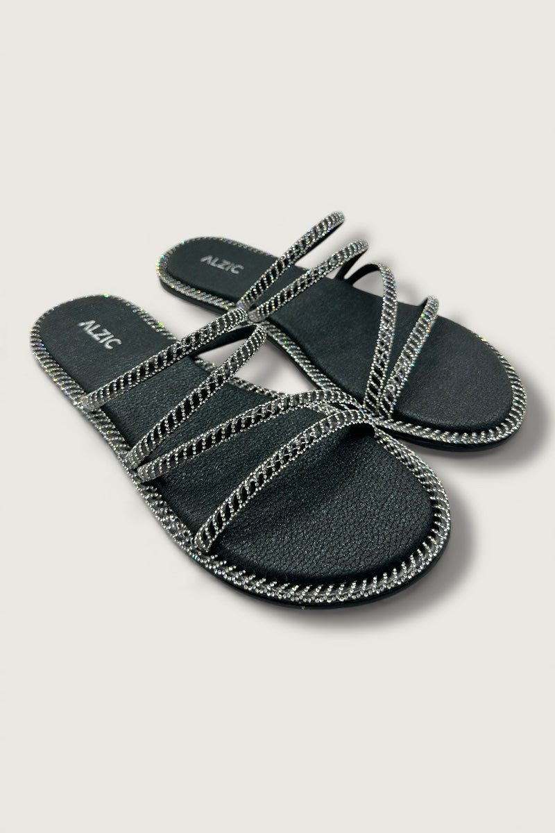 Alzic Sparkle-Strap Women’s Black Flat