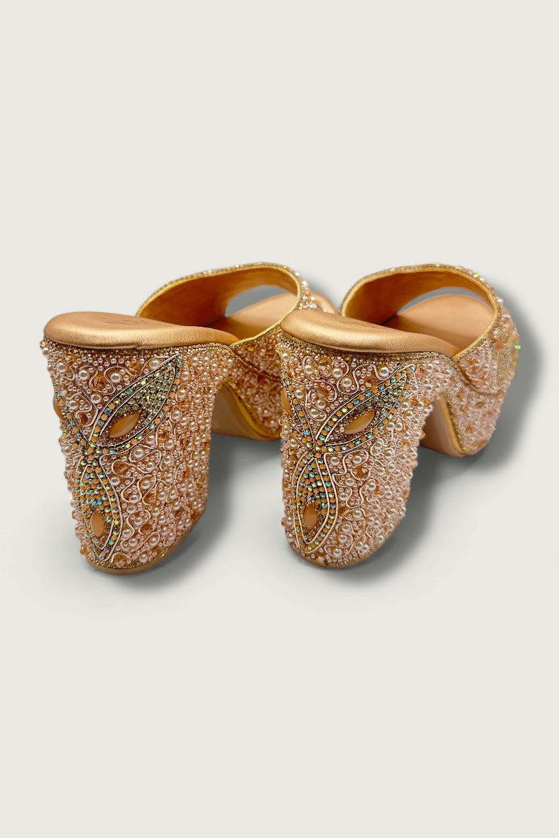 Luxury Pearl Embellished Rose Gold Platform Heels