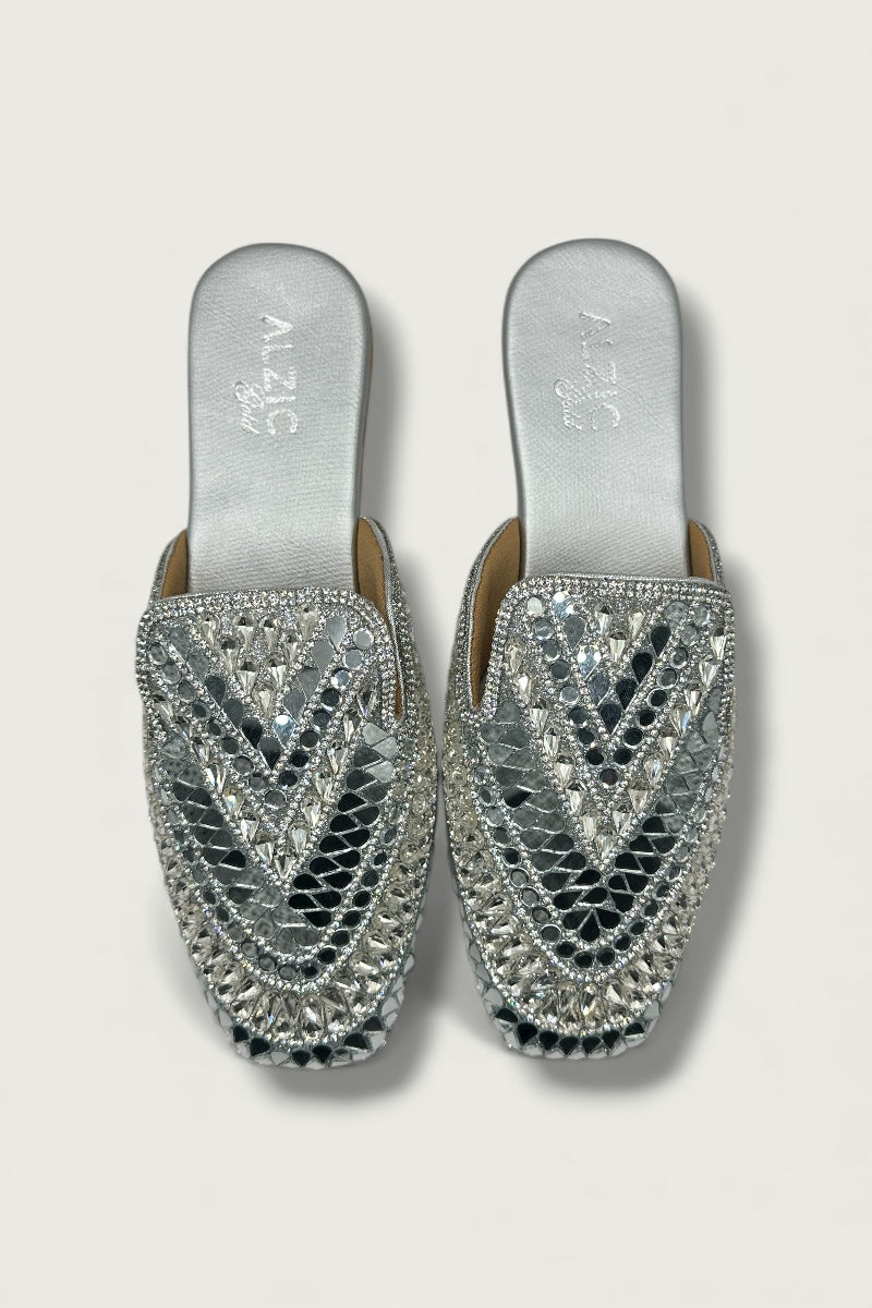 Silver Mirror-Work Embellished Ethnic Slides