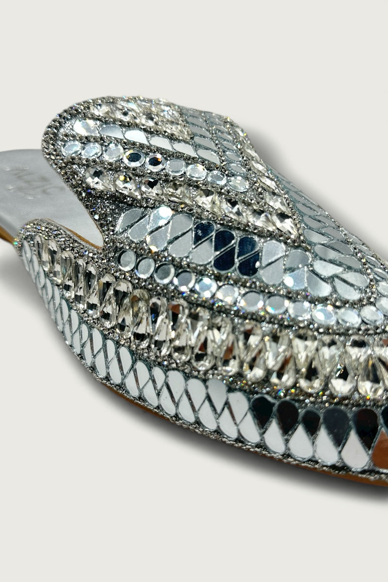 Silver Mirror-Work Embellished Ethnic Slides