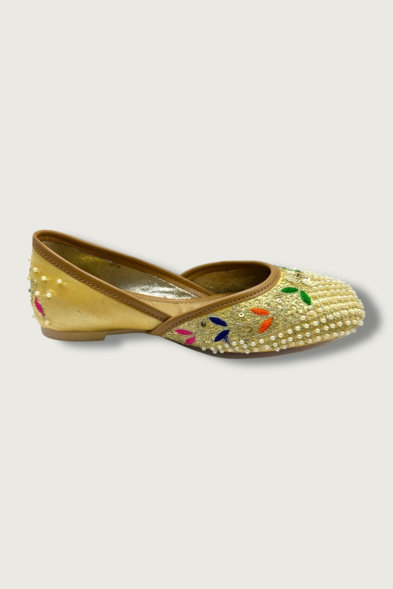 Gold Pearl Embroidered Juttis