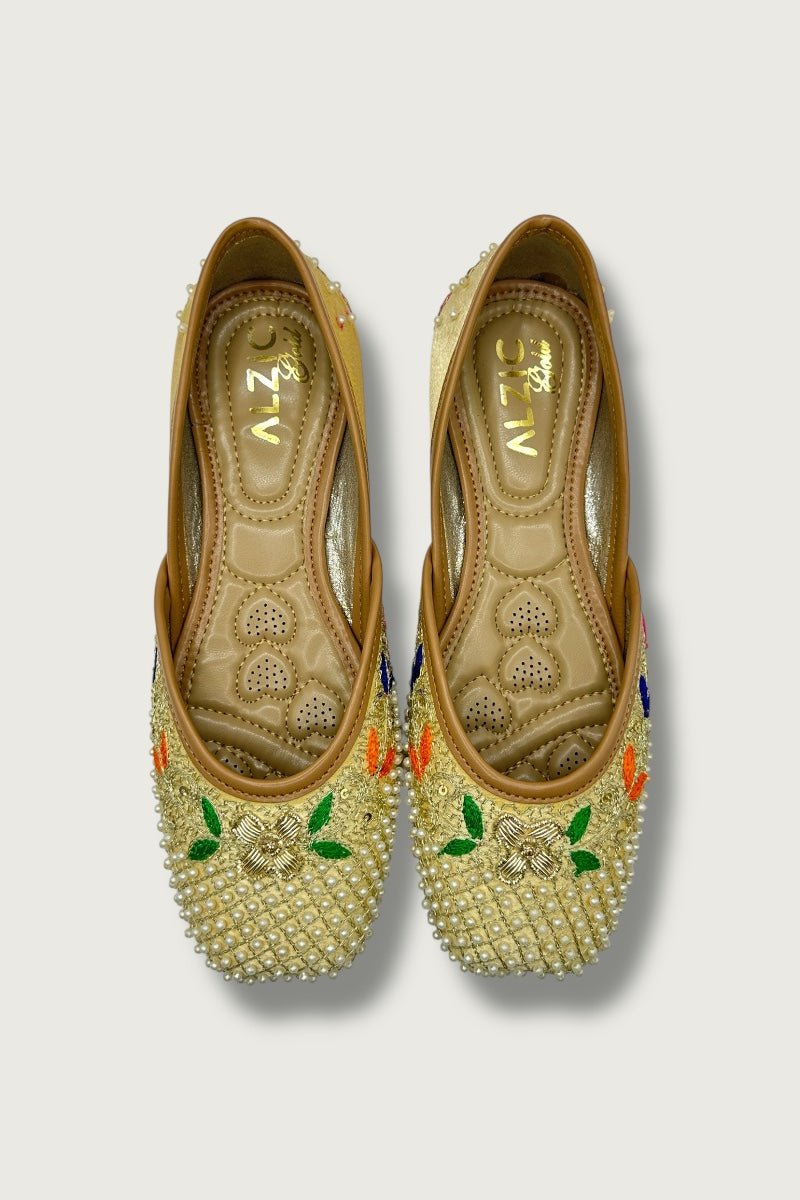 Gold Pearl Embroidered Juttis