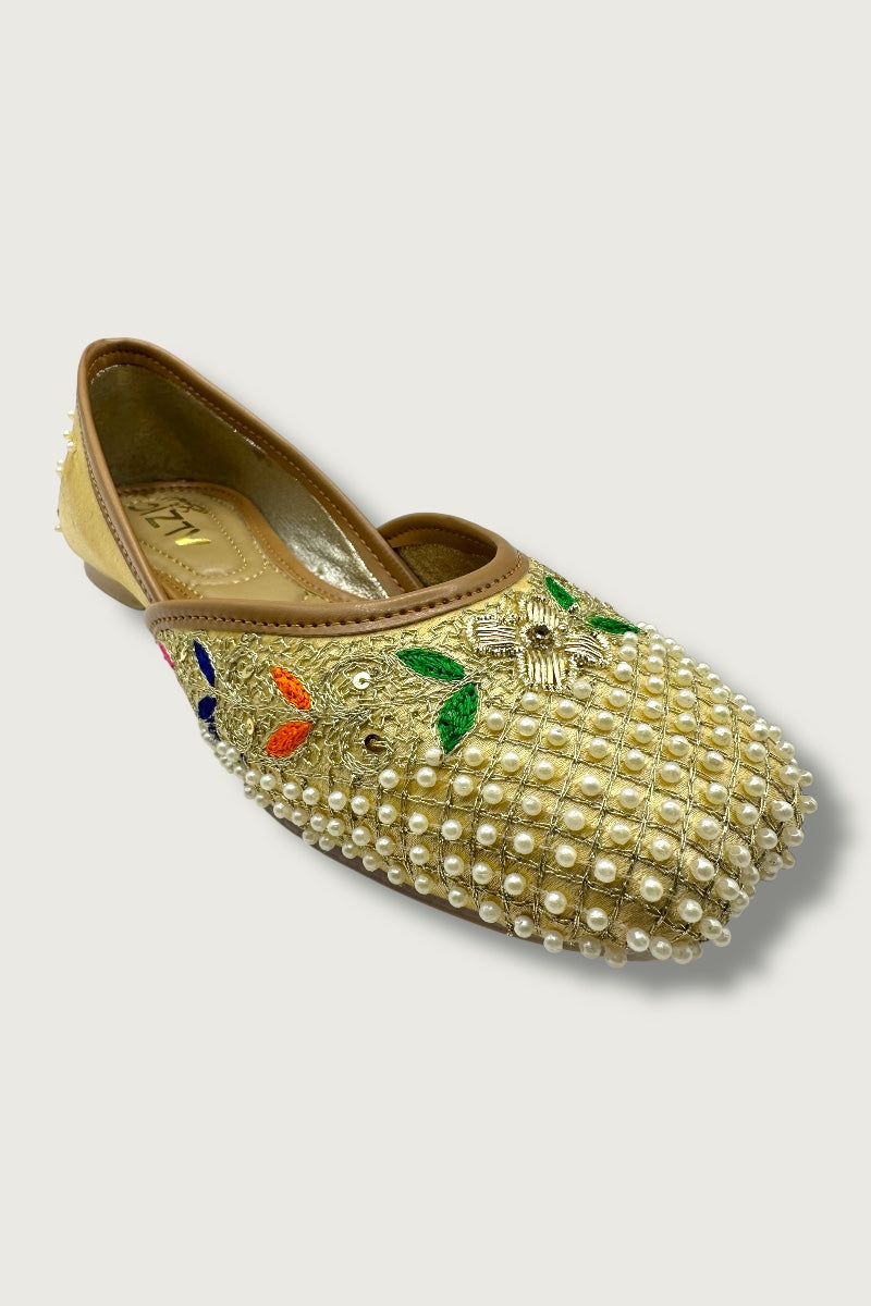 Gold Pearl Embroidered Juttis