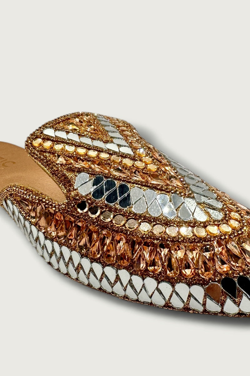 Rose Gold Mirror-Work Embellished Ethnic Slides