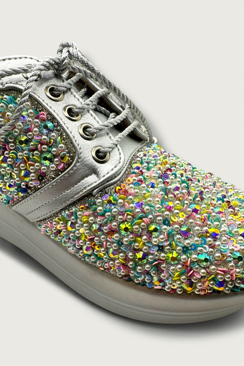 Crystal Burst Silver Bridal Platform Sneakers