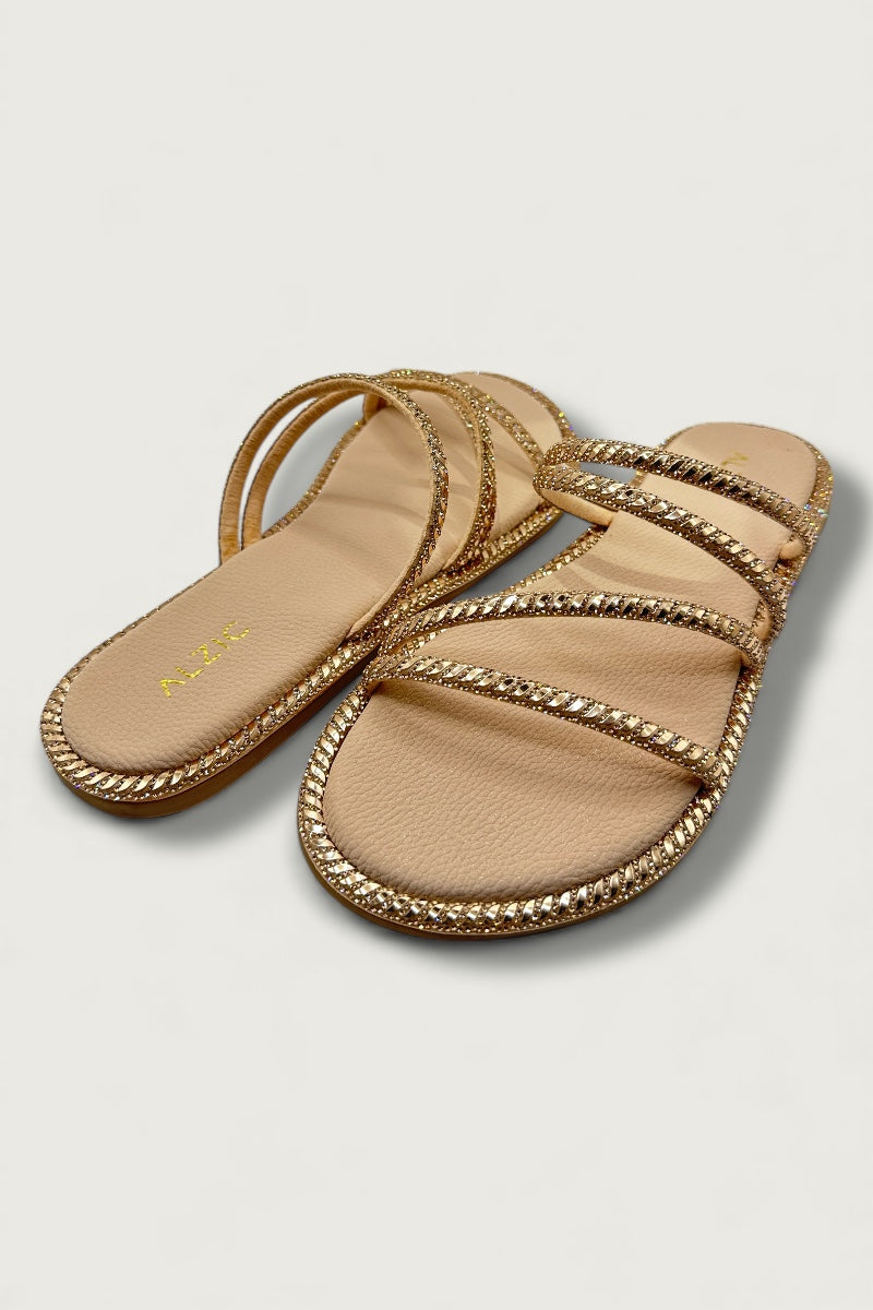 Alzic Sparkle-Strap Women’s Rose Gold Flat