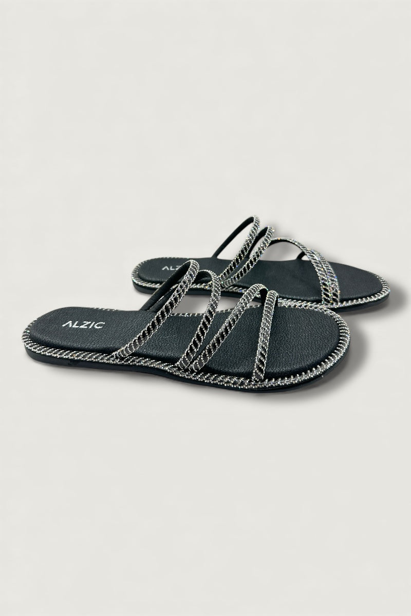 Alzic Sparkle-Strap Women’s Black Flat