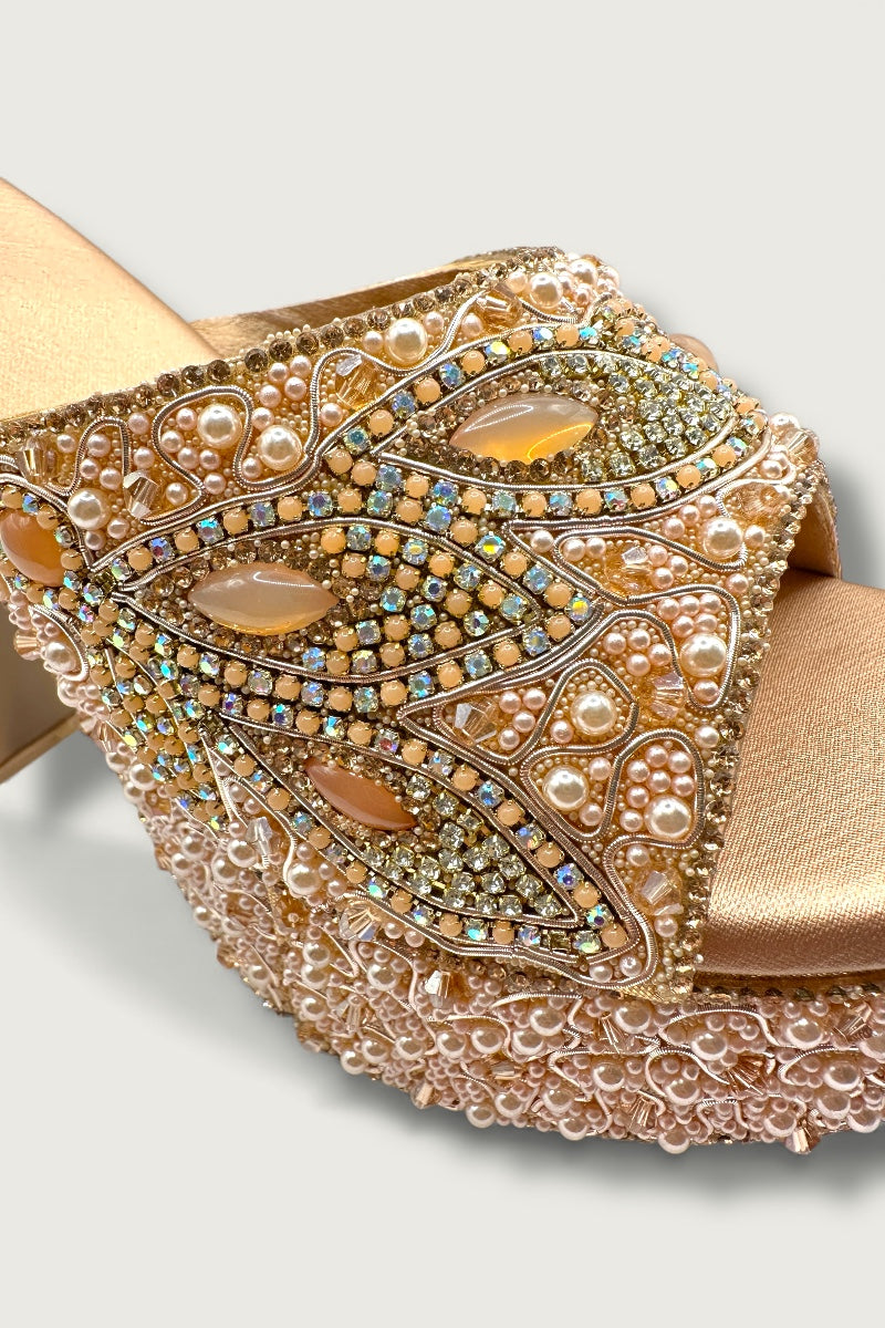 Luxury Pearl Embellished Rose Gold Platform Heels