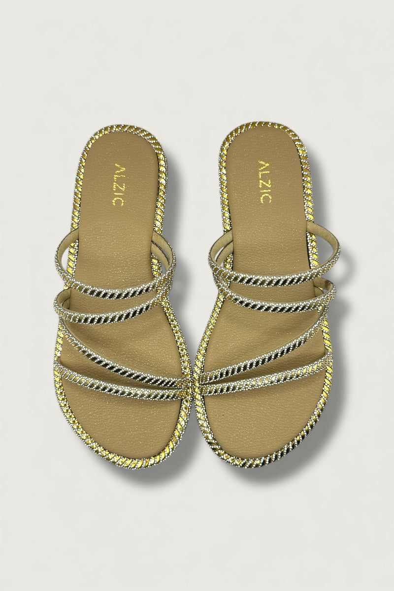 Alzic Sparkle-Strap Women’s Gold Flat