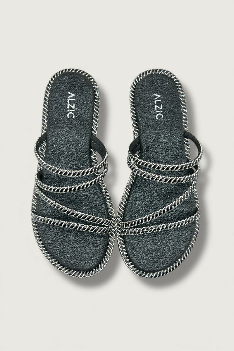 Alzic Sparkle-Strap Women’s Black Flat