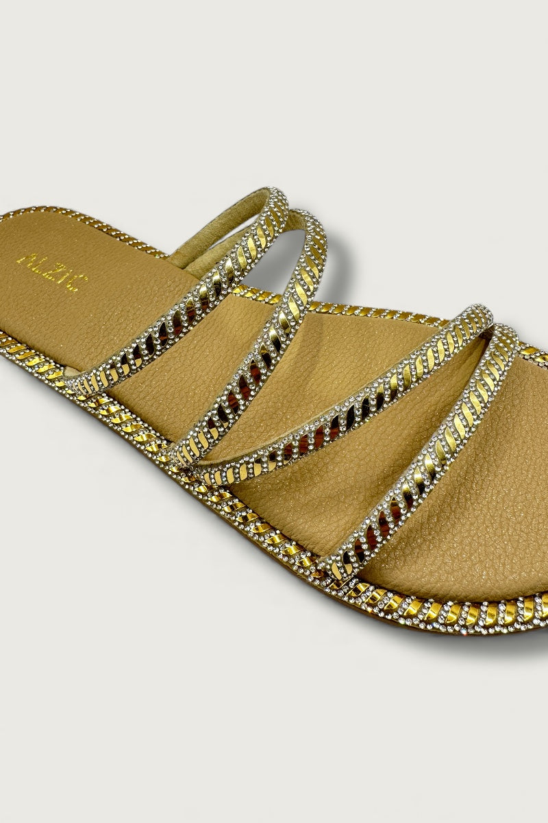 Alzic Sparkle-Strap Women’s Gold Flat