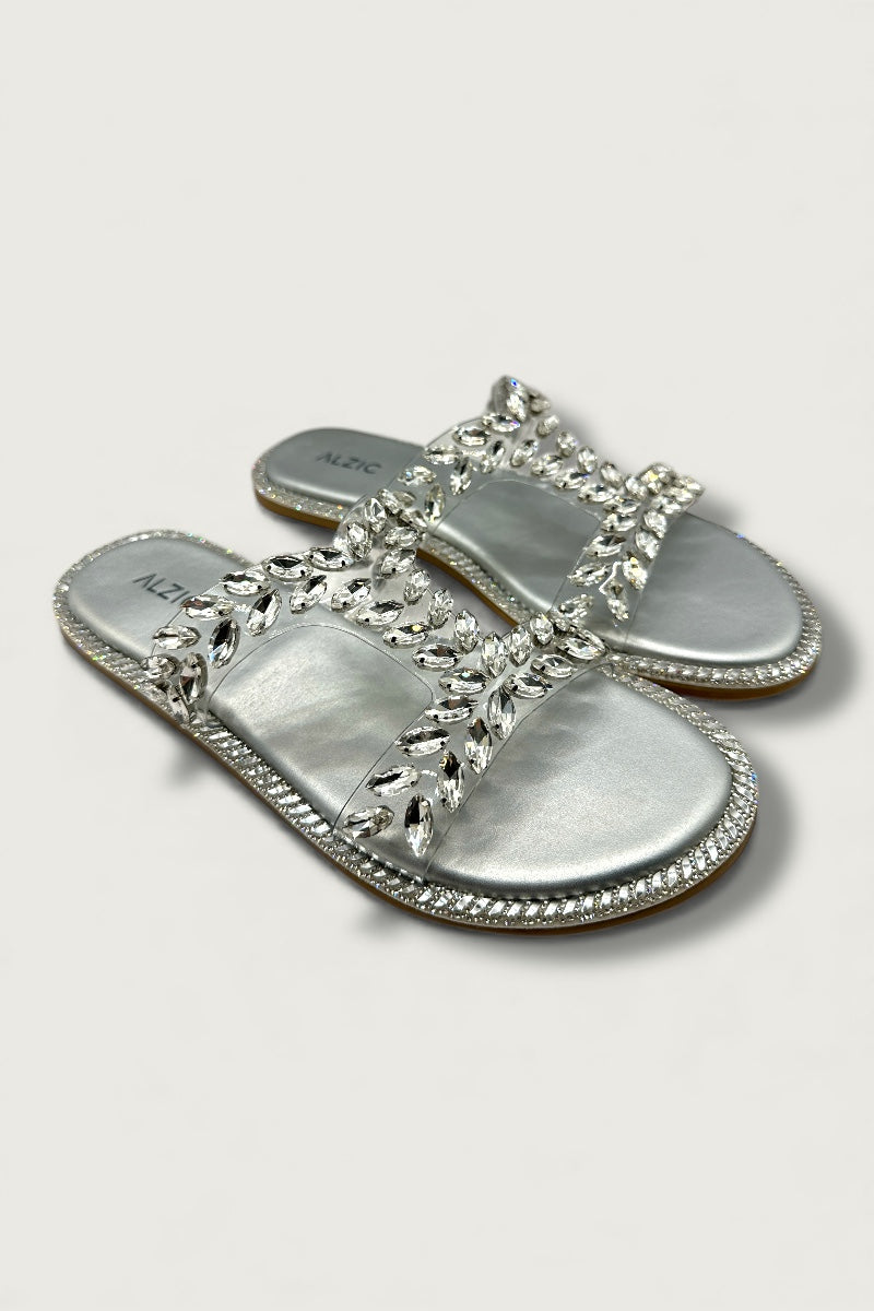 Women’s Silver Embellished Slip-On Flats