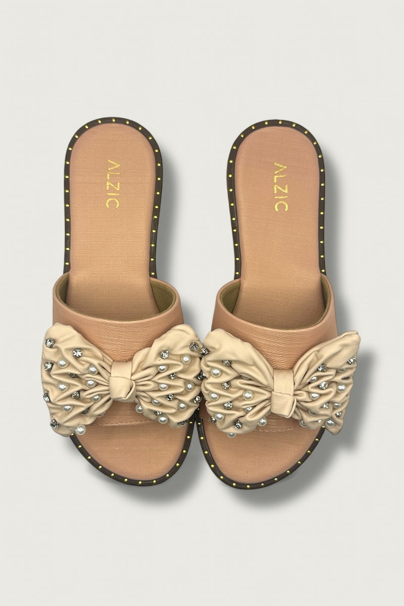 Elegant Pearl-Embellished Slide Slippers