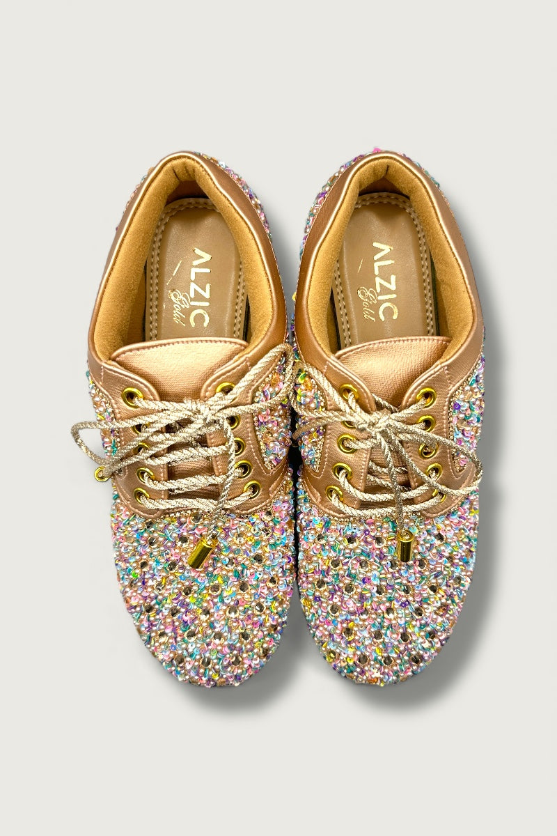 Crystal Burst Rose Gold Bridal Platform Sneakers