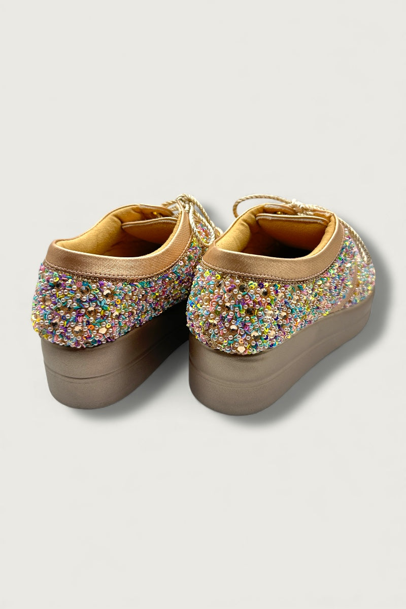 Crystal Burst Rose Gold Bridal Platform Sneakers