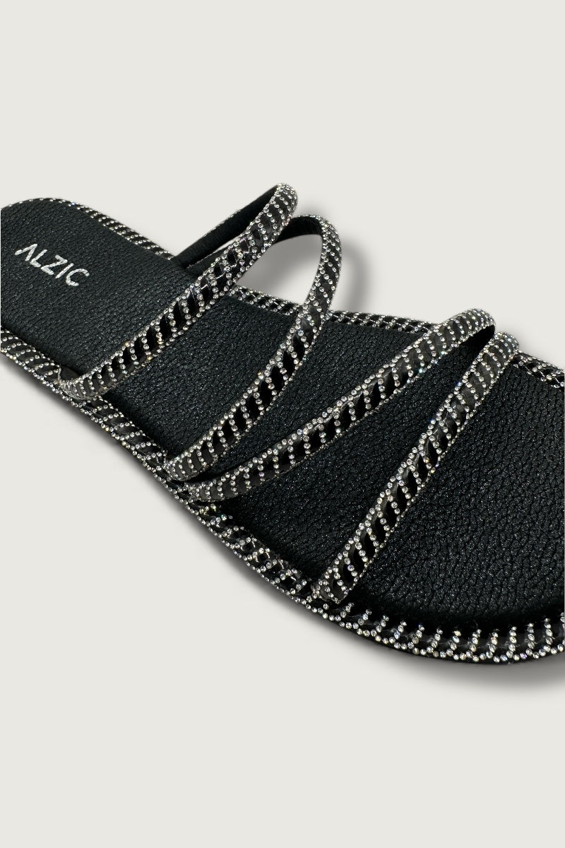 Alzic Sparkle-Strap Women’s Black Flat