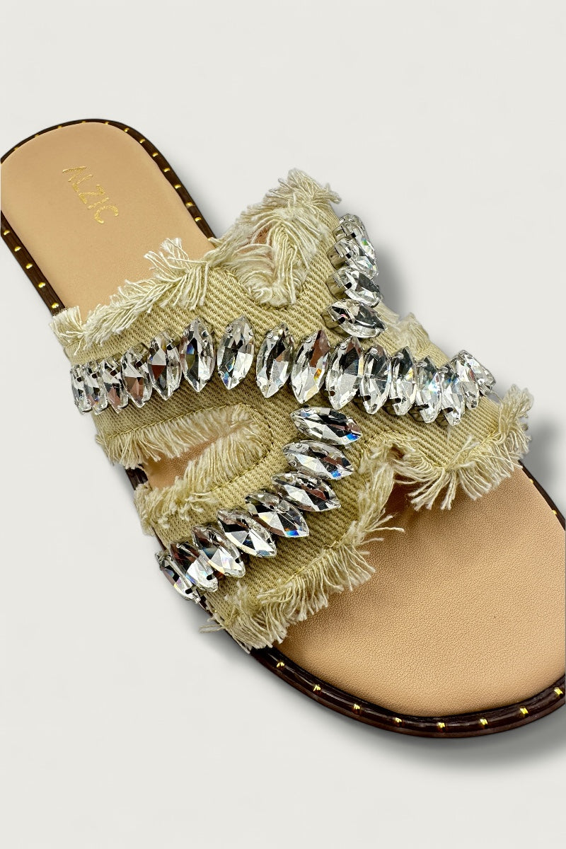 Crystal Cream Fringe Flats