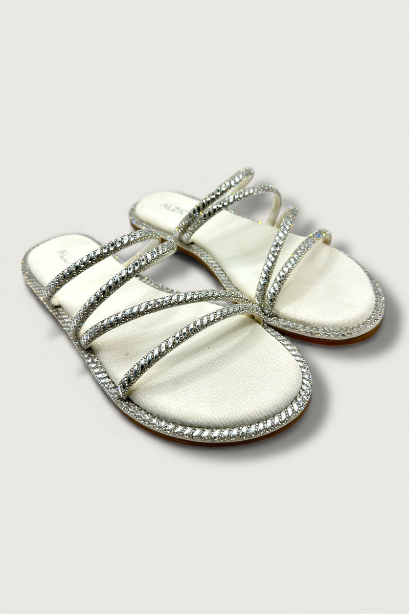 Alzic Sparkle-Strap Women’s White Flat