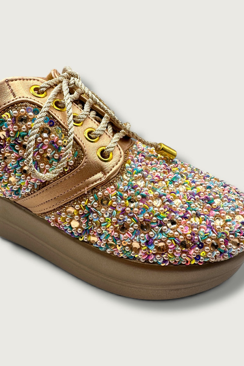 Crystal Burst Rose Gold Bridal Platform Sneakers