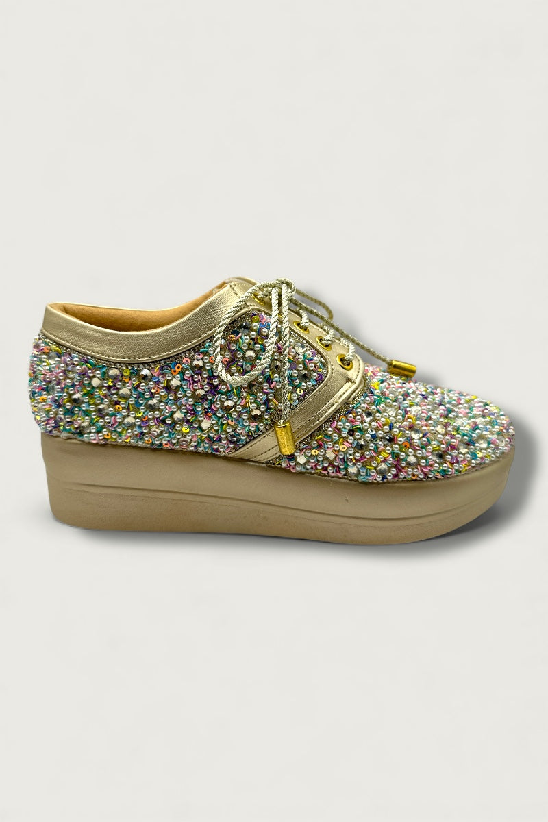 Crystal Burst Goldan Bridal Platform Sneakers