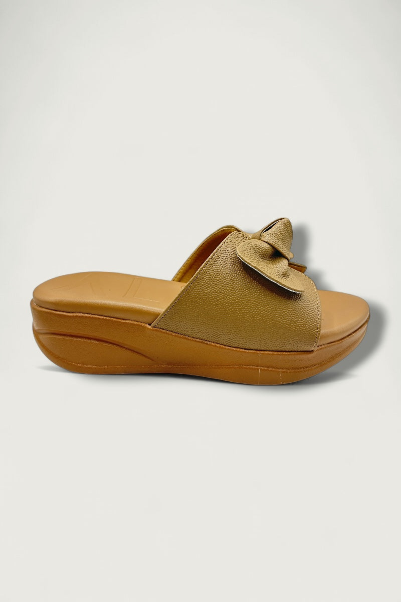 Bow Charm Brown Comfort Slides