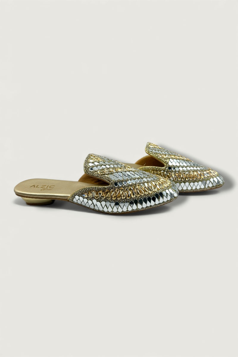Gold Mirror-Work Embellished Ethnic Slides