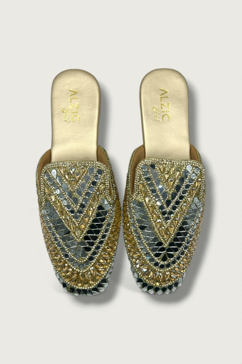 Gold Mirror-Work Embellished Ethnic Slides