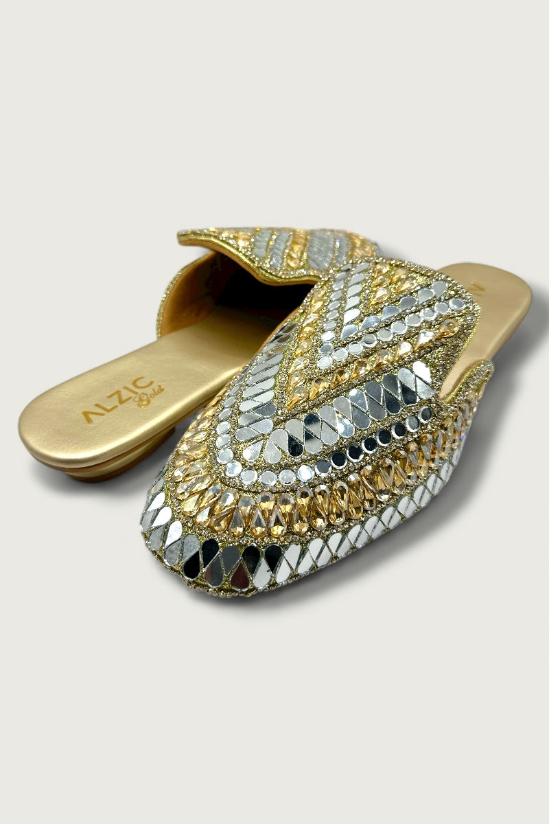 Gold Mirror-Work Embellished Ethnic Slides