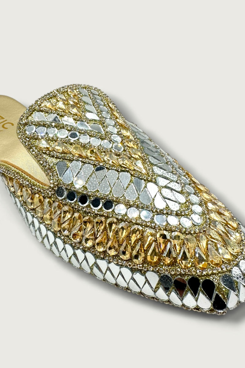 Gold Mirror-Work Embellished Ethnic Slides