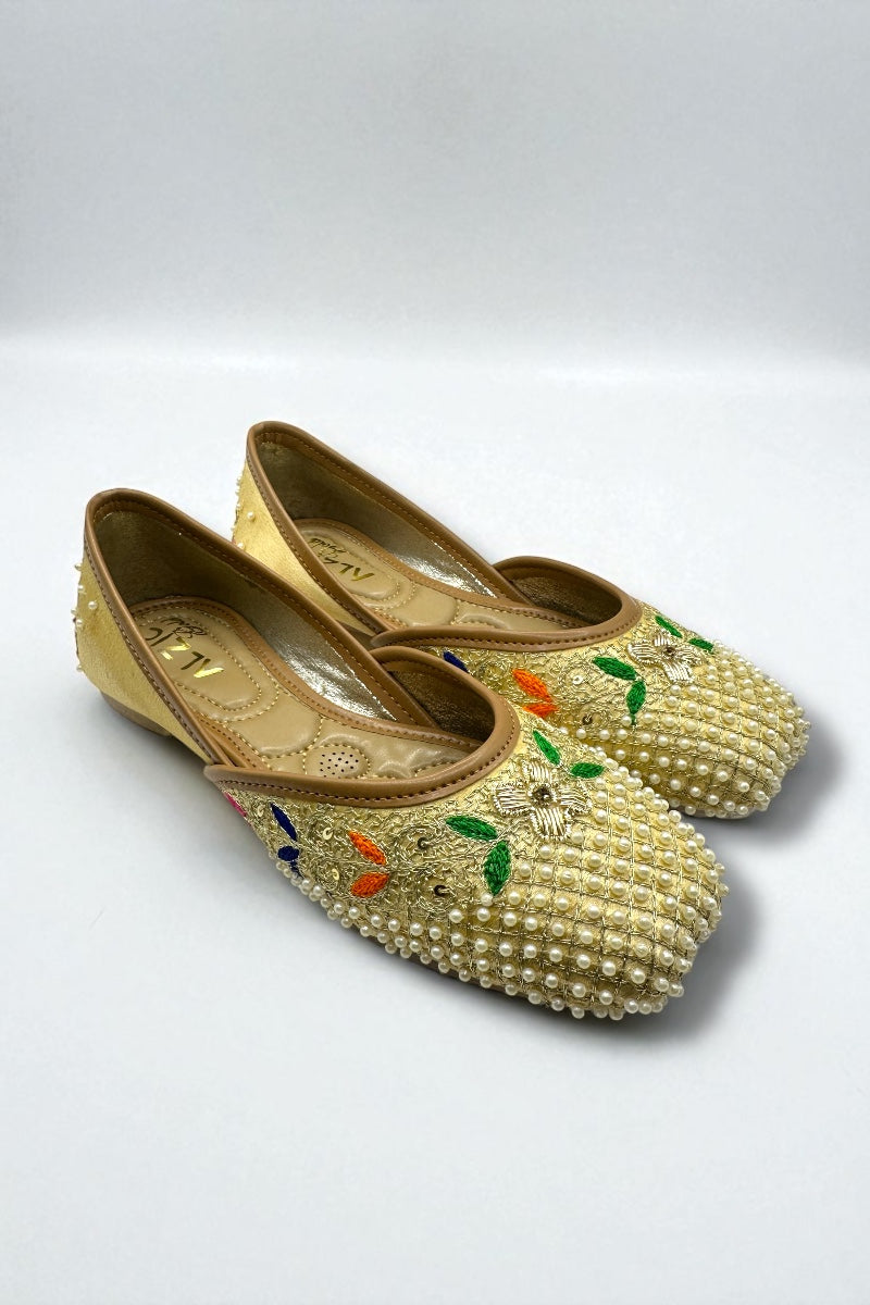 Gold Pearl Embroidered Juttis