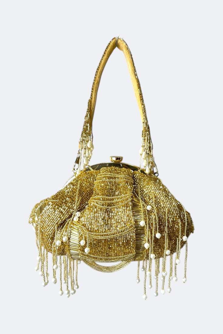 Golden Luxe Pearl Beaded Clutch