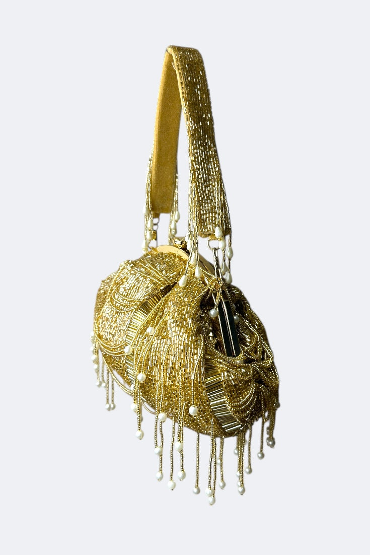 Golden Luxe Pearl Beaded Clutch