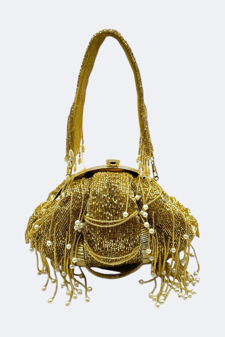 Golden Luxe Pearl Beaded Clutch