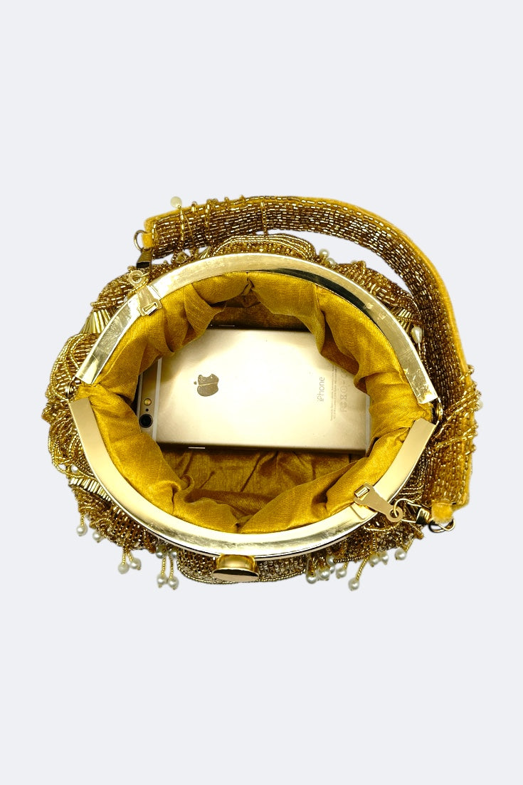 Golden Luxe Pearl Beaded Clutch