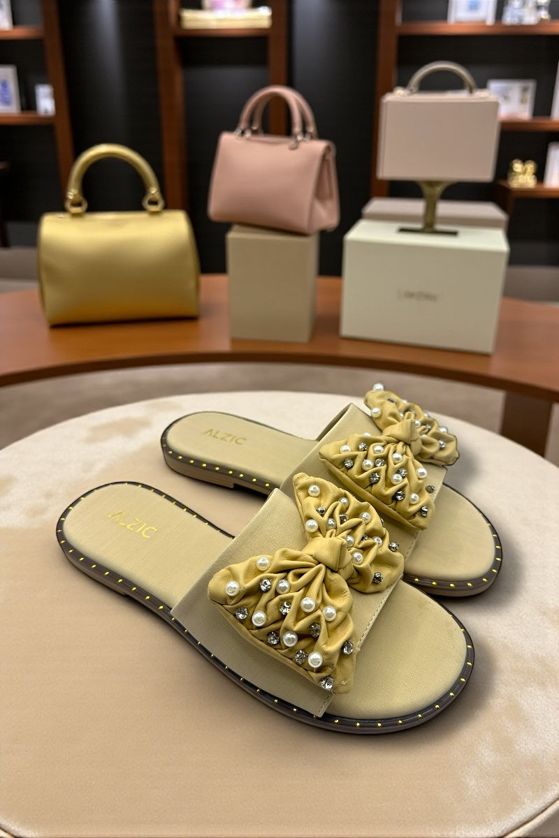 Elegant Pearl-Embellished Slide Slippers