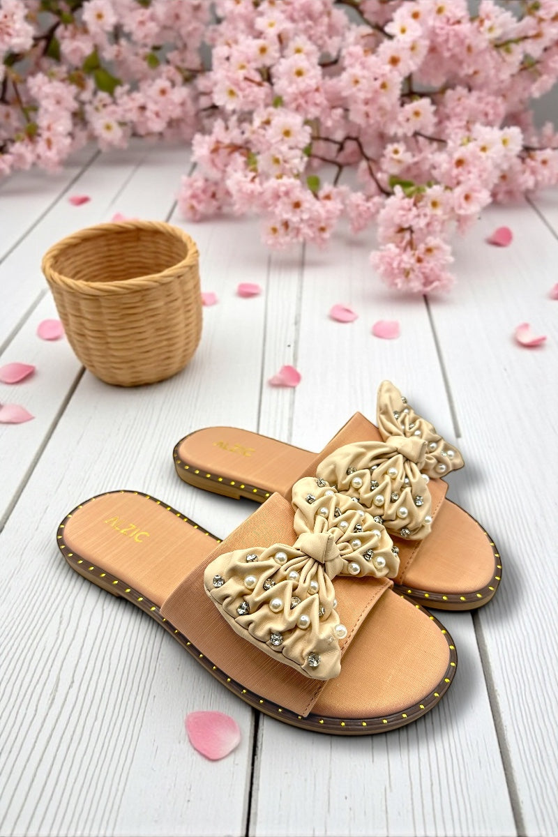 Elegant Pearl-Embellished Slide Slippers