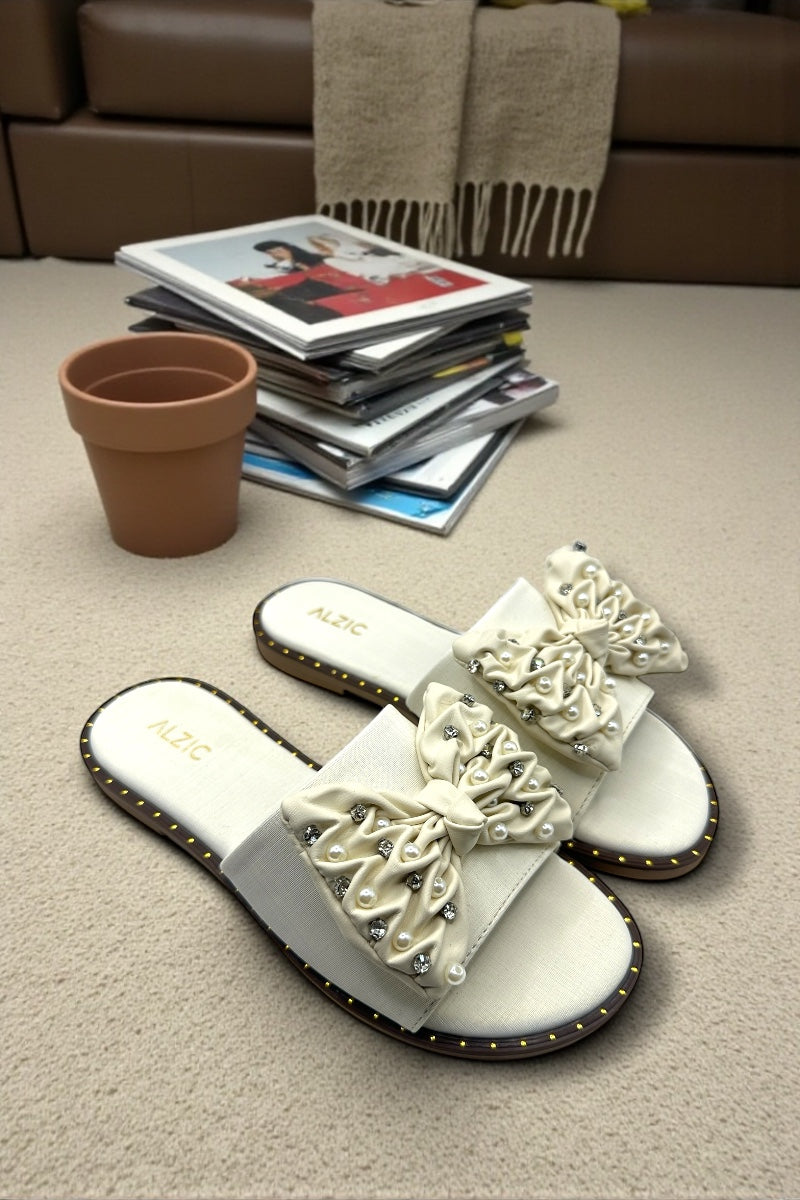 Elegant Pearl-Embellished Slide Slippers