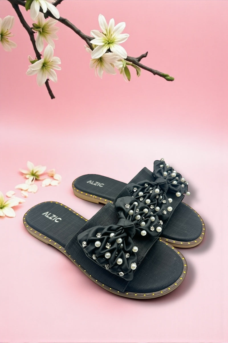 Elegant Pearl-Embellished Slide Slippers