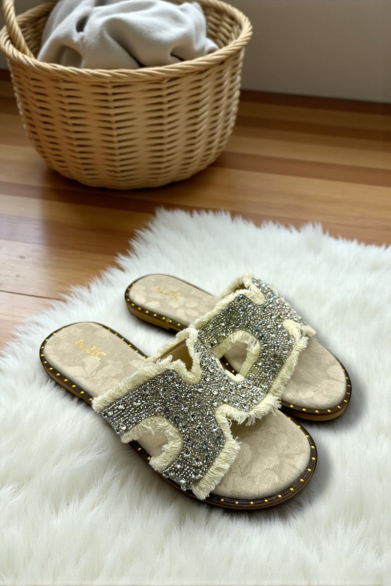 Aura Beige Denim Flats