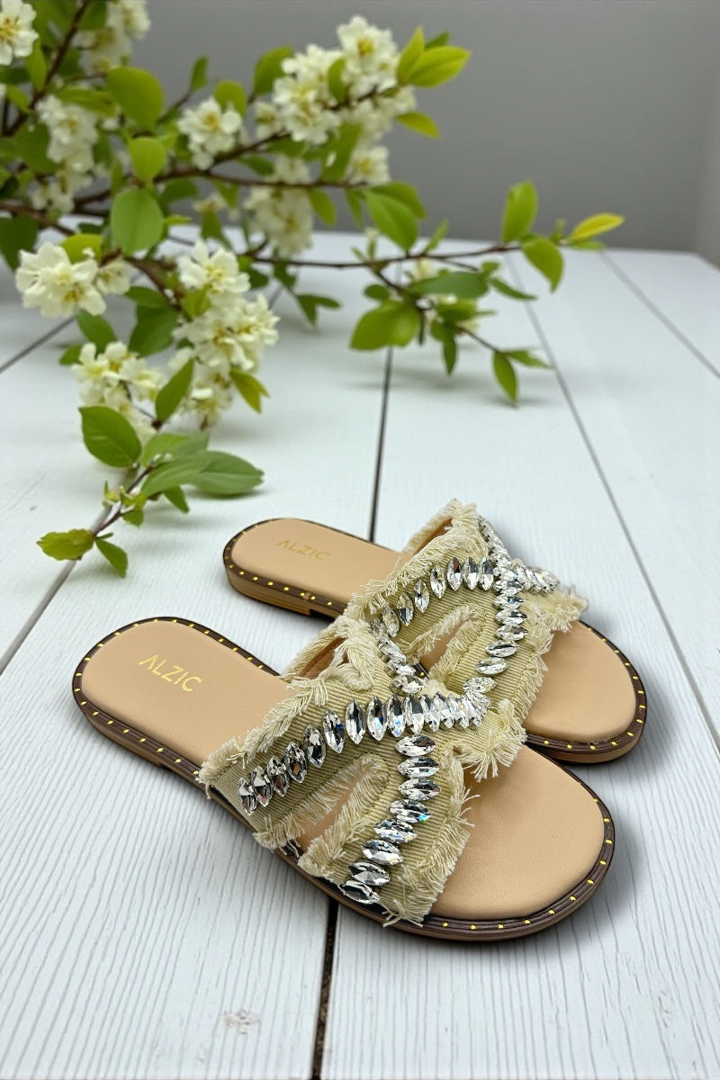 Crystal Cream Fringe Flats